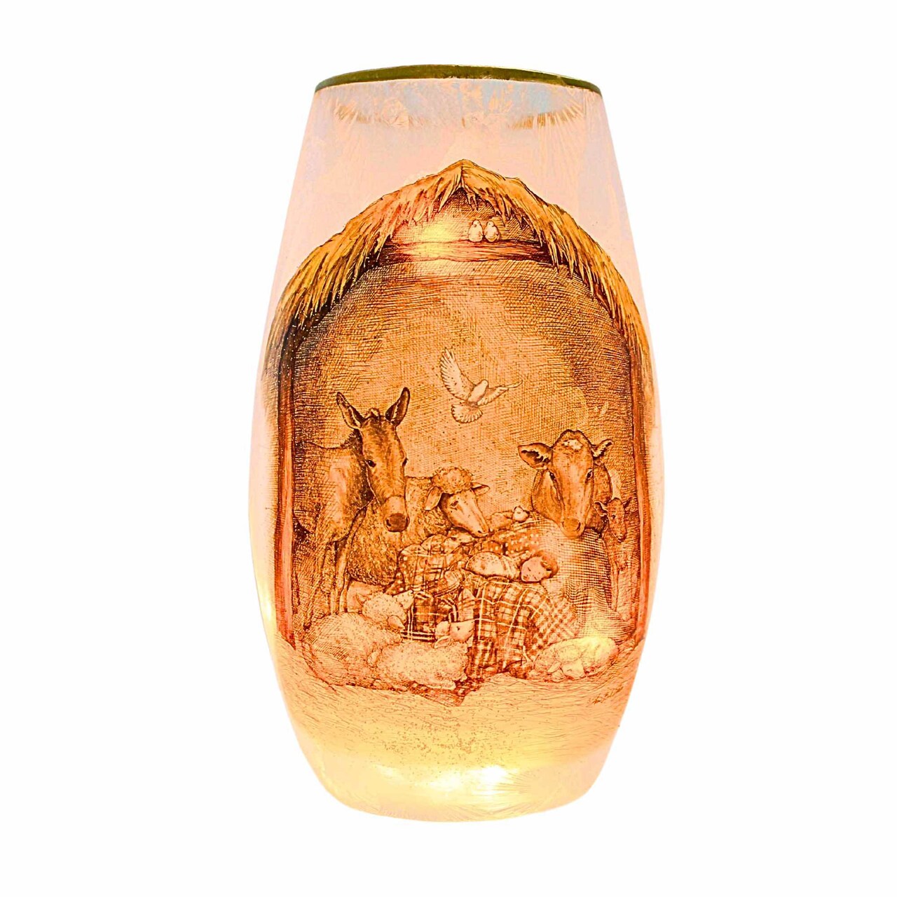 Stony Creek 7.0 Inch Nativity Pre-Lit Med Vase Christmas Lighted Glass Accent , Electric Christmas Baby Jesus
